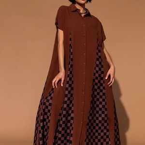 NWT Dressed in LALA California Cool Oversized Maxi Dress, Brown, S ($142)